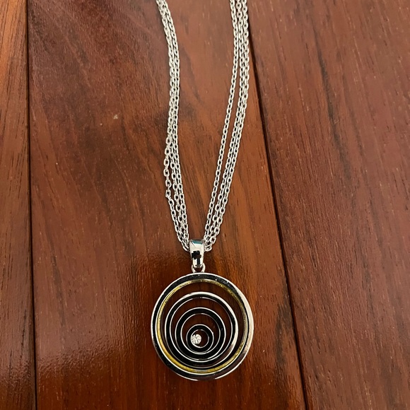 SPIRAL PENDANT NECKLACE silver and gold tone New - Picture 2 of 3